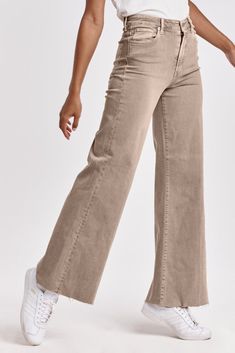 FIONA MID RISE WIDE LEG JEANS CASHMERE Chic Flare Jeans With Frayed Hem For Fall, Trendy Stretch Wide-leg Jeans, Trendy High Rise Wide Leg Pants For Fall, Trendy Wide Leg Fall Jeans, High Waist Frayed Hem Flares For Fall, High Waist Flares With Frayed Hem For Fall, Mid-rise Cotton Flares With Frayed Hem, Trendy Stretch Wide Leg Cropped Jeans, Beige Wide Leg Flare Jeans For Fall