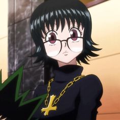 an anime character with glasses and a chain around his neck, staring at the camera