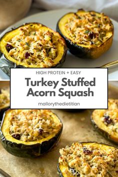 baked stuffed acorn squash on a baking sheet