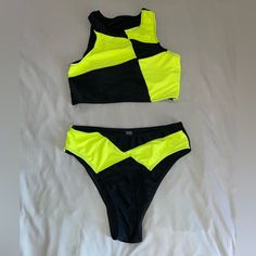 Colorblock High Waisted Bikini Swimsuit Black/Neon Green Size M New Without Tag Never Used Pet & Smoke Free Home Party Swimwear With Color Block For Beach Season, Party Color Block Swimwear For Beach Season, Fitted Color Block Swimwear For Party, Black Swimwear With Contrast Color For Summer, Multicolor Color Block Swimwear For Party, Black Swimwear With Contrast Color For Beach Season, Black Contrast Color Swimwear For Beach, Black Swimwear With Contrast Color For Beachwear, Black Color Block Swimwear For Summer