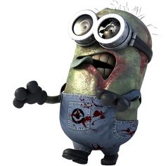 a cartoon minion with big eyes holding his hands out and pointing to the side