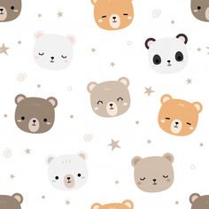 seamless pattern with bears and stars on white background