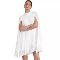 Allegra K Women's Loose Flowy Cloak Sleeve Cape Pleated Chiffon Dress White Medium : Target Spring Cape Dress In White, White Cape Dress For Spring, Flowy Chiffon Pleated Mini Dress, Flowy Chiffon Dress With Cape Sleeves, Spring Chiffon Dress With Cape Sleeves, Flowy Chiffon Pleated Dress For Party, Flowy Chiffon Pleated Summer Dress, Summer Chiffon Pleated Dress, Pleated Chiffon Dress