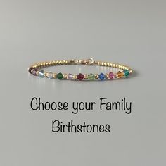 "Fall in love with this delicate custom family bracelet, made of 4mm sparkly Swarovski birthstones of your choice with 3mm 14k gold filled or sterling silver beads.  Choose birthstones of you choice that represent your loved one's birthday months (kids, grandkids, pets, you and your partner etc ) and arrange them they way you like them to appear on your bracelet.  Gift-ready in a beautiful branded suede storage bag, perfect birthday, christmas, engagement, anniversary, or wedding gift for a frie Mothers Birthstone Bracelet, Birthday Grandma, Family Bracelet, Grandma Bracelet, Grandmother Jewelry, Family Bracelets, Mothers Bracelet, Gems Bracelet, Boho Minimalist