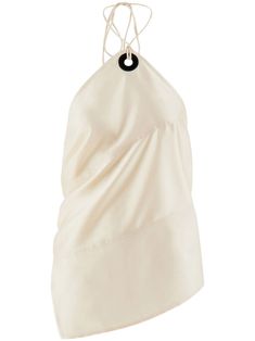 ivory white stretch-silk satin weave halterneck halterneck tie fastening open back asymmetric hem Farfetch Tops, Bohemian Wedding Guest, Fashion Sites, City Dress, Grad Dresses, Demi Fine Jewelry, Iconic Bags, Satin Top, Summer Beach Wear