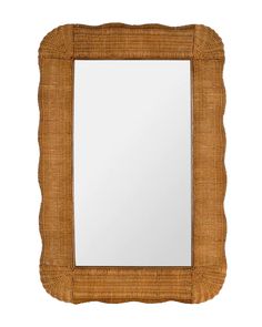 a mirror that is made out of wicker and has a square frame on it