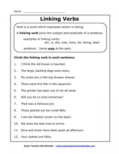 an english worksheet with the words linking verbs