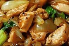 chicken and broccoli stir fry on top of each other in a brown sauce