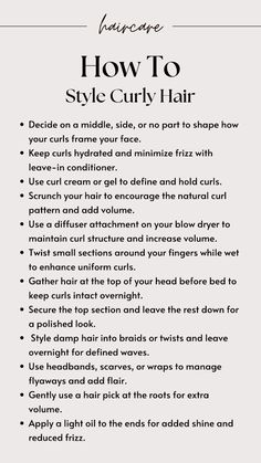 Effortlessly style your curly hair with these easy tips! Discover how to define curls, use diffusers, and protect your hair. Click to transform your routine today! 💁‍♀️✨ #CurlyHair #HairCare #NaturalCurls  🔗 Save this pin for later! Curly Hair Routine Without Products, Steps For Curly Hair Routine, Curly Hair Routine Product Order, Type 3 Curly Hair Routine, How To Maintain Hair, 3a Curly Hair Routine, Curly Hair Care Routine, Natural Hair Care Tips