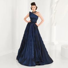 Fouad Sarkis Gown 2558 Fitted Royal Blue Ball Gown For Evening, Blue A-line Ball Gown For Formal Occasions, Blue Evening Dress With Sweep Train, Pleated Bodice Ball Gown For Cocktail, Blue Evening Gown For Gala, Ball Gown With Pleated Bodice For Cocktail, Elegant Blue Ball Gown Evening Dress, Cocktail Ball Gown With Pleated Bodice, Blue Ball Gown For Gala