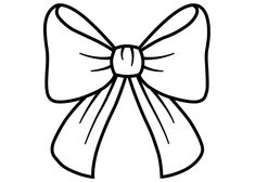 a black and white image of a bow with ribbon on the front, in an outline style