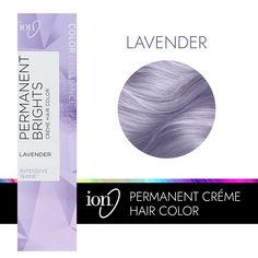 Permanent Brights Creme Hair Color Lavender Ion Permanent Brights Creme Hair Color Lavender | Purple | 2.05 FL oz. | Sally Beauty Hair Color Lavender, Lavender Hair Dye, Lavender Grey Hair, Ion Hair Colors, Ion Color Brilliance, Diy Hair Dye, Lavender Hair Colors, Light Purple Hair, Dyed Hair Purple