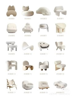 an image of different types of chairs and couches in white color with text overlay