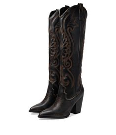 PRICES MAY VARY. Steve Madden Women's Elegant Leather Boots For Western-themed Events, Goth Cowgirl Aesthetic, Black Cowgirl Boots Outfit, Goth Cowgirl, Black Cowgirl Boots, Cowgirl Boots Outfit, Black Cowgirl, Leather Cowgirl Boots, Cowgirl Aesthetic