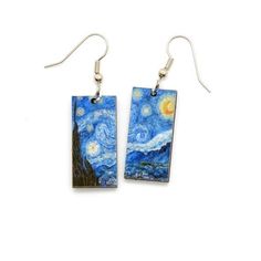 The Starry Night, Hand Painted Earrings, Laser Cut Earrings, Paper Earrings, Painted Earrings, Art Earrings