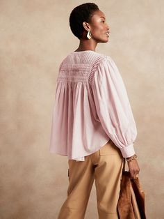 Pintuck Swing Top | Banana Republic Feminine Relaxed Fit Peasant Top For Daywear, Cotton Tops With Pintucks And Relaxed Fit, Chic Pintuck Tops For Spring, Chic Spring Tops With Pintucks, Chic Tops With Pintucks For Spring, Feminine Pintuck Top For Summer, Feminine Summer Top With Pintucks, Feminine Pintucks Top For Summer, Relaxed Fit Cotton Tops With Pintucks