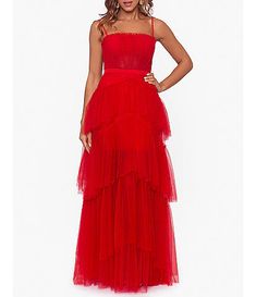 Women's Formal Dresses & Evening Gowns | Dillard's Red Tiered Prom Dress, Italian Wedding Guest, Corset Ball Gowns, Italy Wedding Guest, Red Evening Gown, Textured Maxi Dress, Beauty Quiz, Structured Corset, School Dance Dresses