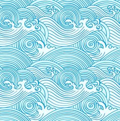 a blue and white background with waves in the ocean, as if it were painted on paper