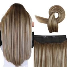 comfortable, double weft, easy to apply, fish line hair weft one piece, fixed well, Sending fish line, flip hair, flip in hair extensioins,real hair halo for women, invisible crown hair extensions, halo hair extensions clip Easy Hair Extensions, Hair Extensions Balayage, Sunny Hair, Hair Halo, Brown With Blonde, Balayage Brown, Hair Extension Care, Hair Extensions Before And After, Types Of Hair Extensions