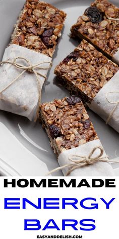 homemade energy bars on a plate with text overlay