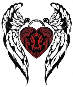 an ornate heart with angel wings