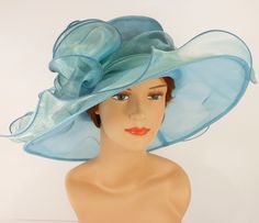 Church Kentucky Derby Wedding Party Organza Dress Hat 2967 Turquoise Fitted Light Blue Hat For Summer, Fitted Turquoise Hat For Royal Ascot, Fitted Turquoise Hat For Party, Turquoise Fitted Party Hat, Turquoise Fitted Hat For Party, Spring Wedding Turquoise Hats, Fitted Turquoise Summer Hat, Light Blue Fitted Hat For Weddings, Turquoise Fitted Summer Hat