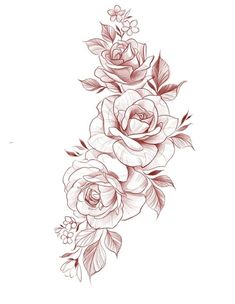 a rose tattoo design with leaves and flowers on it