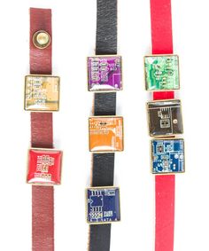 "This Wrap bracelet is made of leather (red, brown or black) and circuit board beads. The square beads are 5/8\" (15 mm), covered with clear resin so the surface is shiny as glass. You can also choose the beads and clasps to be bronze or silver color. You may choose quantity and colors for the circuit board beads: - blue - dark blue - red - green - black (dark brown) - purple - yellow (olive green) - orange You will receive one similar to those you see in pictures, but not the particular one. Th Modern Adjustable Rectangular Leather Bracelet, Modern Rectangular Leather Bracelet For Gift, Modern Rectangular Leather Bracelet As Gift, Modern Rectangular Leather Bracelet Gift, Red Leather Bracelet, Computer Nerd, Geeky Girls, Unisex Bracelets, Square Bead