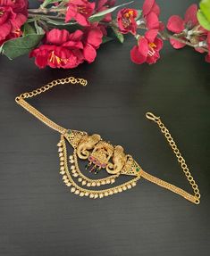 This Bajuband is a type of bracelet for upper arm to give a complete look to your weddings or Parties. The length is shown in one of the pictures. Please take a look. Elegant Gold Tikka For Marriage, Temple Jewelry Bracelets For Marriage, Gold Bracelets With Latkans For Wedding, Gold Wedding Bracelets With Latkans, Elegant Ceremonial Bracelets With Latkans, Armlet Gold, Gold Ideas, Indian Bridal Jewelry, Mangalsutra Design