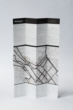 a folded brochure with a map on the front and back side, in black and white