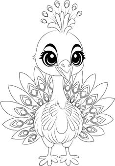 a turkey with big eyes and large feathers on it's head, outlined in black and