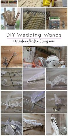 many different pictures of various items that are being used to make wedding wands for the bride