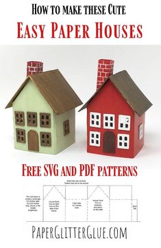 two paper houses with the text how to make these cute easy paper houses