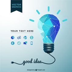 a blue light bulb with the words good idea on it