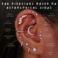 the ear piercings are labeled on astrological signs