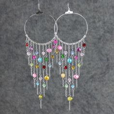 Rainbow earrings Chandelier earrings Hoop earrings | Etsy Black Hoops Earrings, Necklace Big, Rainbow Earrings, Diy Schmuck, Seed Bead Earrings, Bijoux Diy, Jewelry Patterns, Jewelry Projects, Silver Hoop Earrings