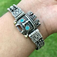 Aztec TLALOC Bracelet  Silver 925 Oxidized Handcrafted Mexico  Weight is about 68 G Length 8.5 inch  Width bracelet is .50 inch  Tlaloc head width is 1 inch  Pulsera / Esclava  * Azteca Tlaloc Dios de lluvia  Todas son hechas a mano en Taxco Mexico  Plata 925 Aztec Tlaloc, God Bracelet, Bracelet Silver, Chain Link Bracelet, Silver Bracelets, Link Bracelets, Arm Band, Chain Link, Silver 925