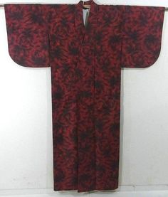 This is a stylish Meisen Kimono with red and black color rose pattern, which is woven Rose Pattern, Red And Black, Black Color