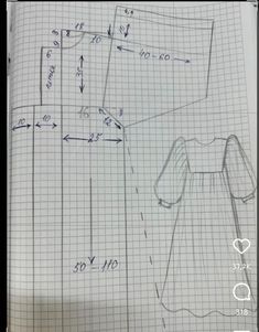 a drawing of a dress on top of a piece of paper with the measurements for it