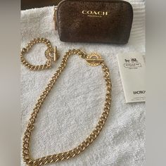 Coach Gold Stainless Chunky Necklace & Bracelet Used (Authentic) Set Coach Jewelry Necklace, Coach Fragrance, Perfume Jewelry, Coach Jewelry, Chunky Necklace, Jewelry Necklace, Necklace Bracelet, Womens Jewelry Necklace, Necklaces Bracelets