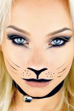 Cat Costume Makeup Kids, Cat Facepainting Simple, Cat Costume Hairstyles, Womens Cat Costume Halloween, Halloween Cat Face Paint, Halloween Cat Face Makeup, Adult Cat Costume For Women, Cat Cosplay Makeup, Cat Halloween Costume For Kids