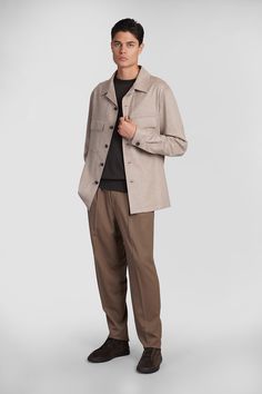 Oasi overshirt Casual jacket in beige cashmere, cuban collar, long sleeves, frontal buttoning, flap pockets, straight hem, 100% cashmere, Made in Turkey, Model is 183 cm and wears size L Zegna Shoes, Burberry Hat, Italian Outfits, Mens Luxury, Green Shoes, Prada Shoes, Casual Jacket, Flap Pocket, Luxury Boutique