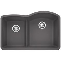 the double bowl granite kitchen sink is shown in grey