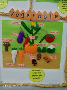 a bulletin board with vegetables on it and some words in the middle that say vegetable