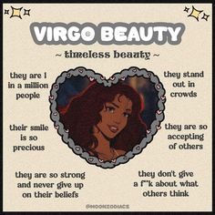 a poster with the words virgo beauty and an image of a woman's heart