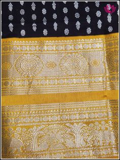 Venkatagiri silk/pattu Saree is woven in Venkatagiri of Nellor district in the Indian State of Andra Pradesh . It was registered as one of the geographical indications from Andhra Pradesh. Venkatagiri sarees are known for their fine weaving,fine quality and workmanship. This beautiful rich silk saree deep Black and buttas in silk zari all over the body. The contrast yellow pallu and border with silver zari compliments the saree. The yellow blouse piece matches the pallu with silver zari designs Black Art Silk Traditional Wear With Handloom Detail, Traditional Black Wear With Zari Weaving, Black Traditional Wear With Zari Weaving, Black Raw Silk Traditional Wear For Diwali, Black Traditional Wear With Woven Motifs For Festivals, Black Tussar Silk Traditional Wear For Ceremonies, Festive Black Traditional Wear In Handloom, Black Art Silk Traditional Wear For Transitional Season, Black Silk Traditional Wear With Self Design