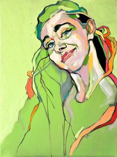 a painting of a woman with green hair