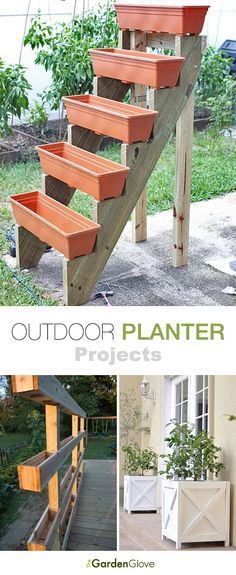 an outdoor planter made out of pallets and wooden steps with plants growing on them