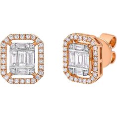 Adorn yourself with these exquisite Anais Grande Studs from RUCHI New York. These earrings feature 1.01 carats of diamonds, elegantly arranged in a baguette and brilliant cut pattern. The diamonds are encased in 18k rose gold, providing a luxurious and timeless feel to the piece. At a length of 0.5 inches, these studs are perfect for adding a touch of glamour to any outfit, whether it be a casual day out or a special occasion. The push back closure ensures that they will stay securely in place, Luxury Diamond Earrings With Baguette Cut Halo Design, Rose Gold Baguette Diamond Earrings For Anniversary, Luxury Rose Gold Baguette Cut Earrings, Rose Gold Baguette Cut Diamond Earrings, Luxury Emerald Cut Baguette Diamond Earrings, Rose Gold Diamond Earrings With Baguette Diamonds, Rose Gold Baguette Diamond Earrings, Fine Jewelry Rose Gold Baguette Diamond Earrings, Rose Gold Baguette Diamond Earrings For Formal Events