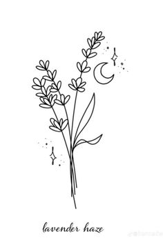 a black and white drawing of flowers with the words lavender haze written below it on a white background